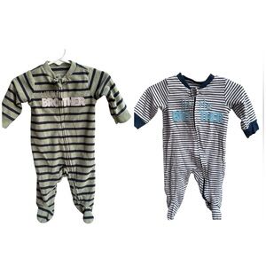 Carter's 2 pijamas Green and Navy Striped Footie size:0-3